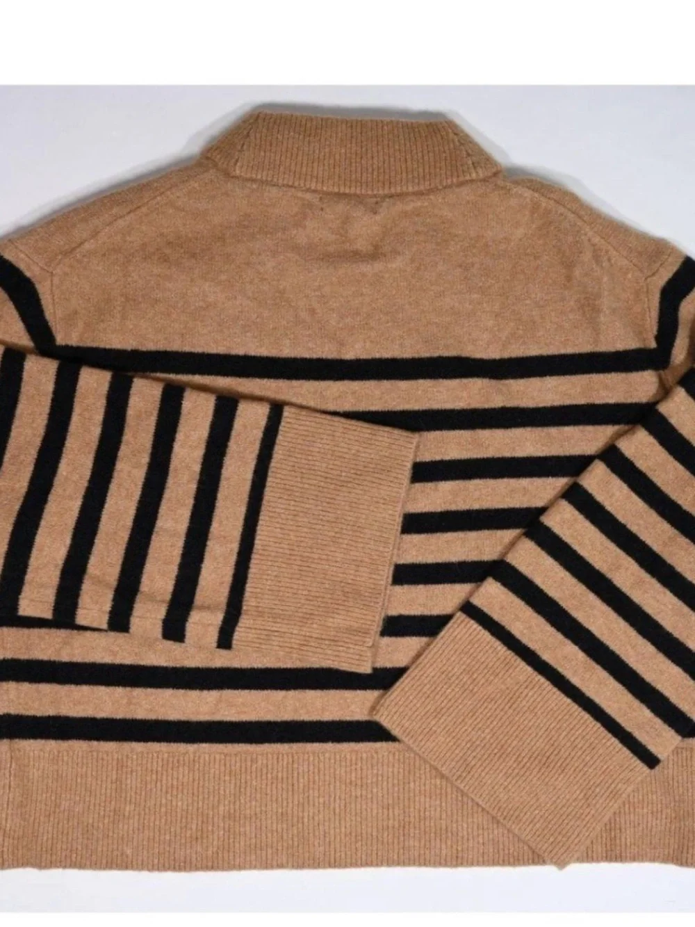 J. Crew Camel and Black Striped Turtleneck Sweater